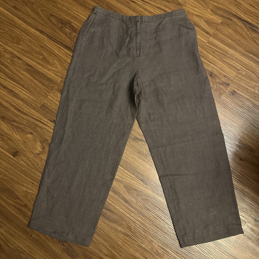 Eileen Fisher Women Linen Woven Trousers Pants Petite Large PL Brown